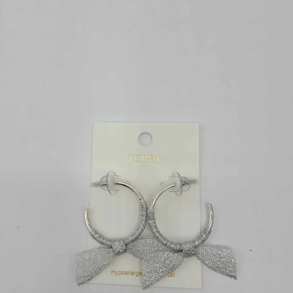 J Crew Factory Silver Ribbon Wrapped Hoops NWT! NEW!